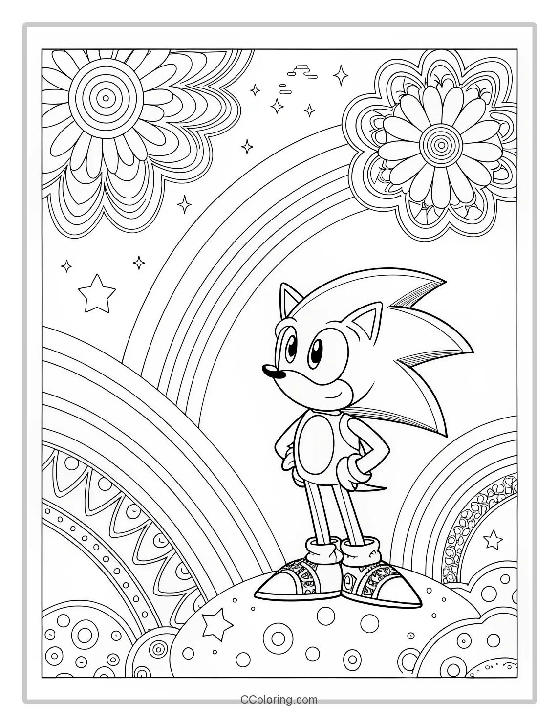 Super Sonic Coloring Pages Bold Outlines with 70s Inspired Patterns