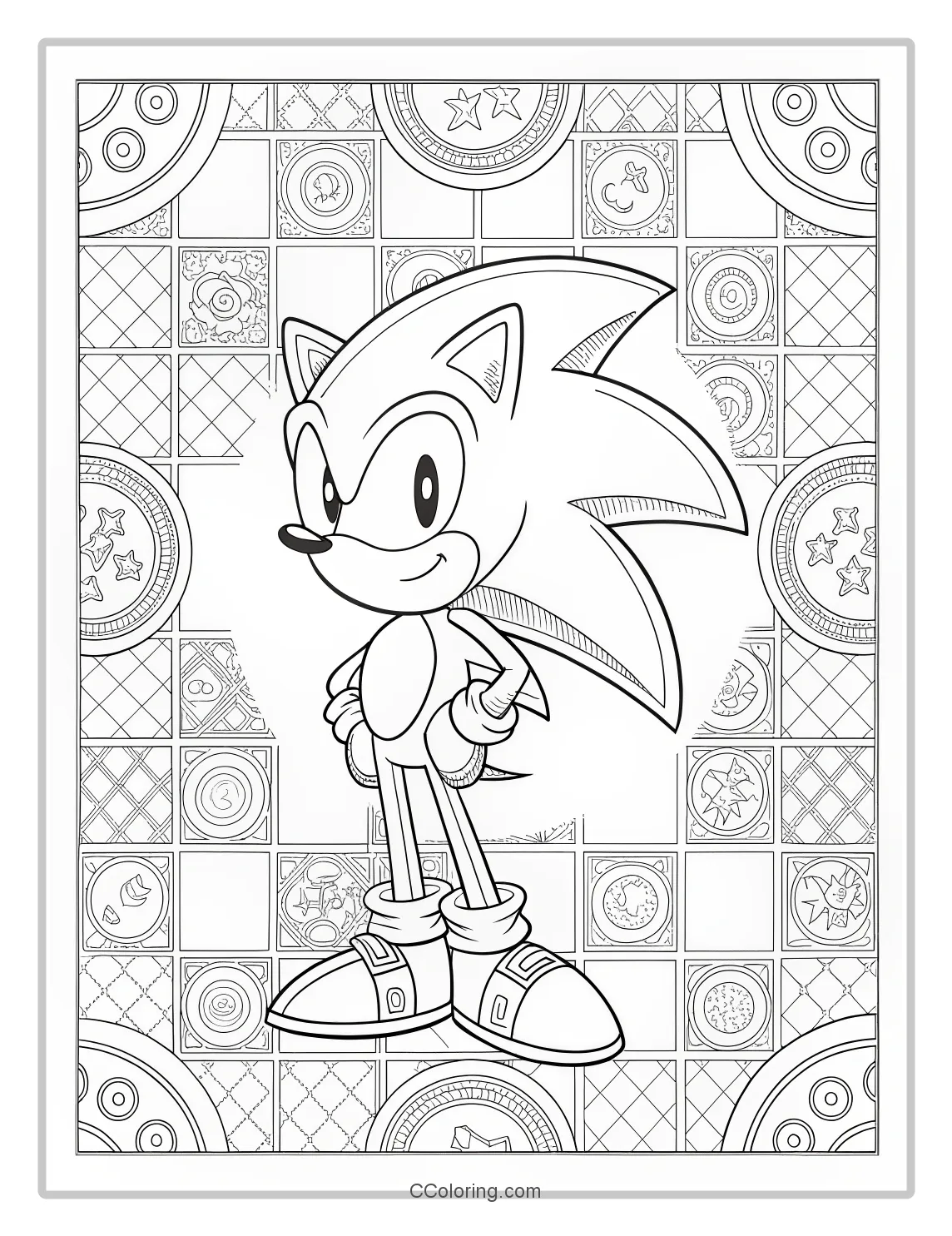 Super Sonic Coloring Pages Checkerboard Designs