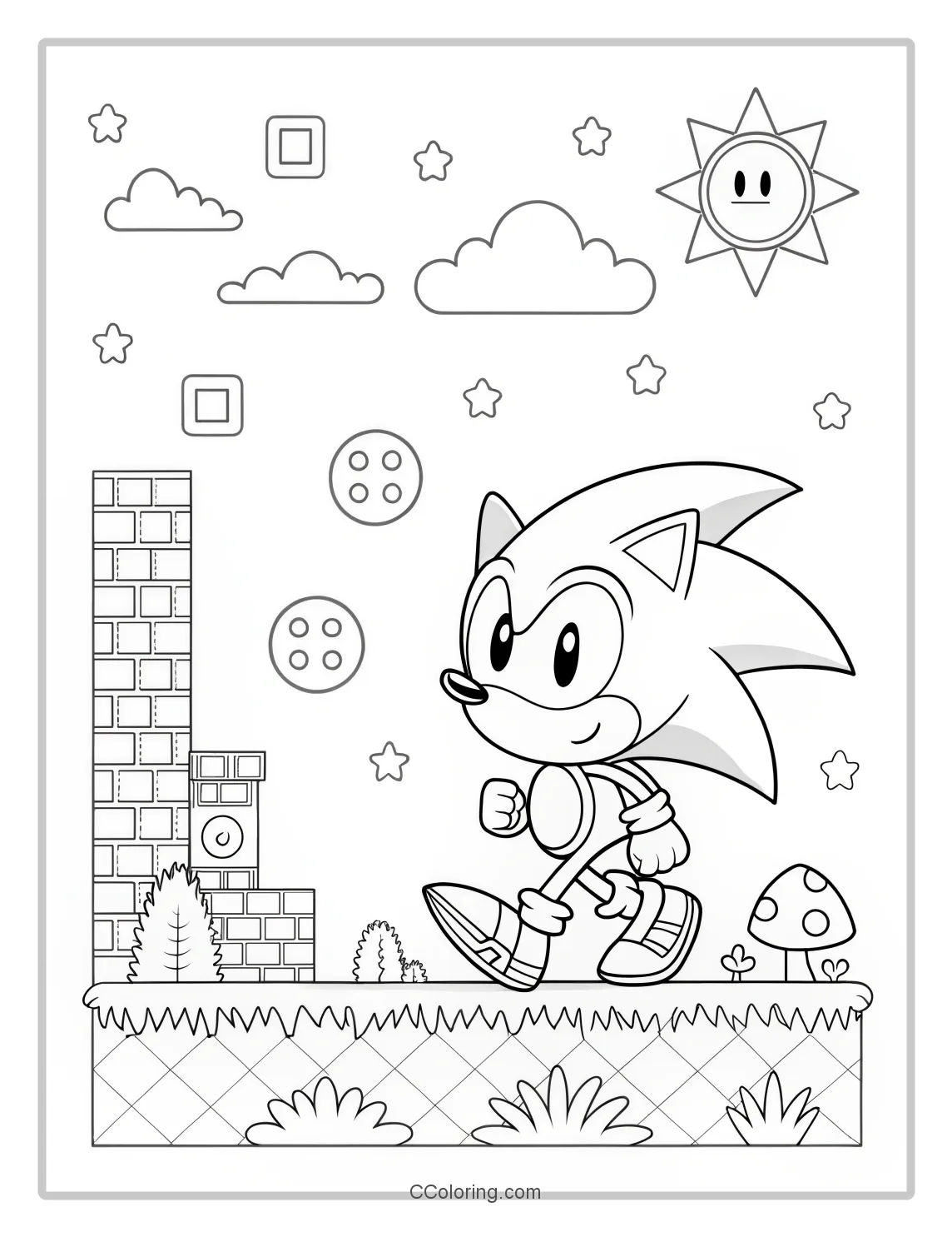 Super Sonic Coloring Pages Classic Design with Simple  Geometric Themes