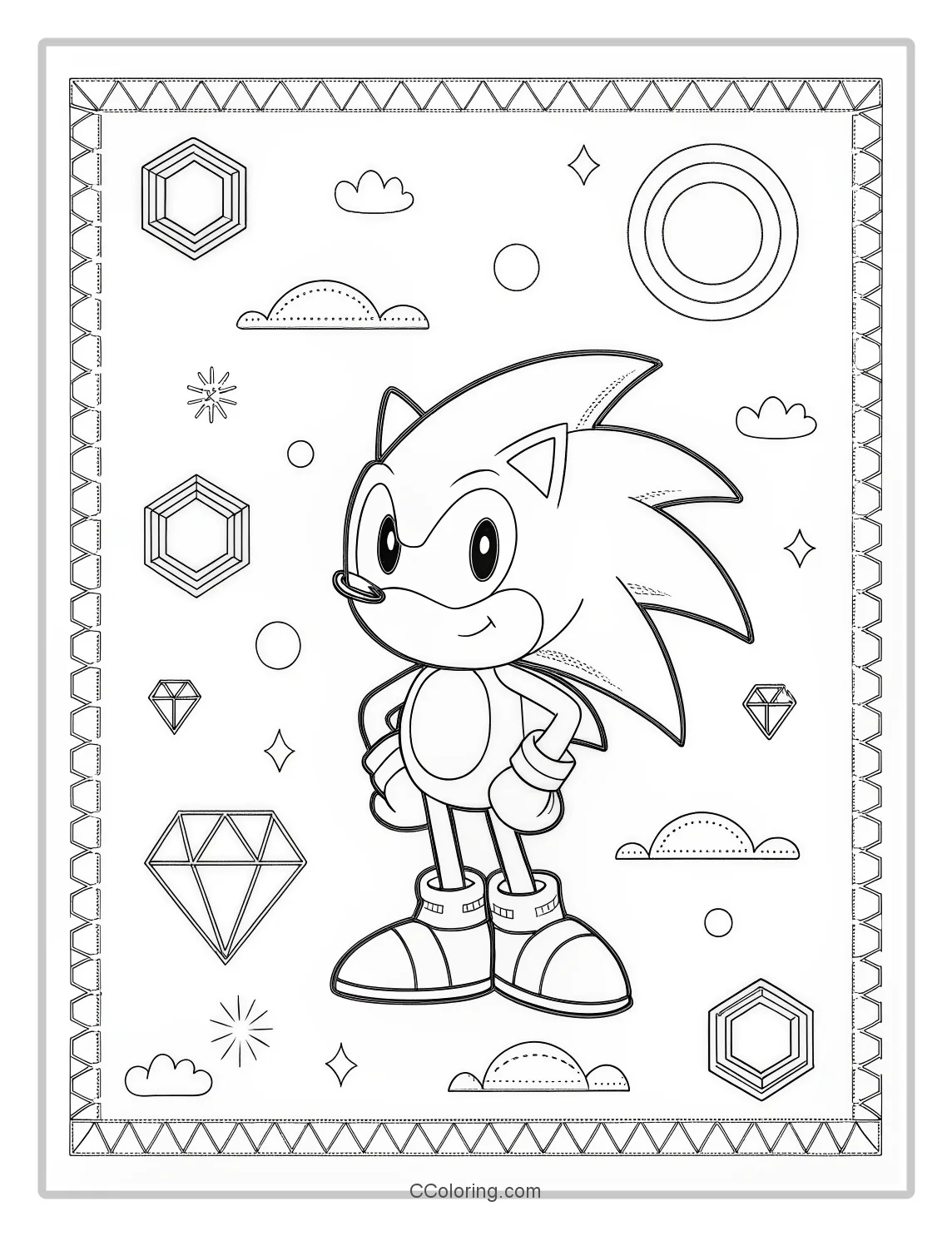 Super Sonic Coloring Pages Classic Geometric Themes