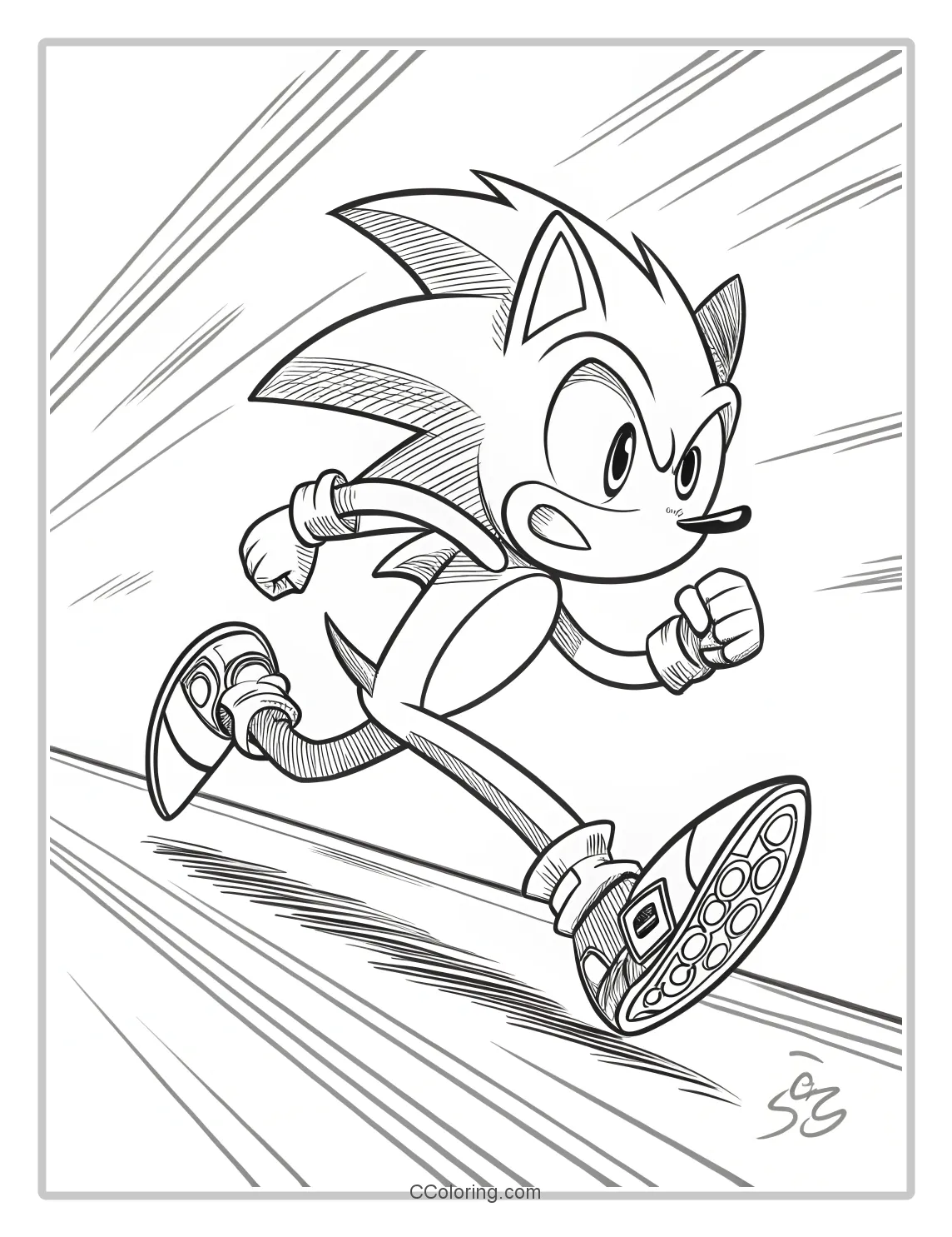 Super Sonic Coloring Pages High Contrast with Dynamic Action Sequences
