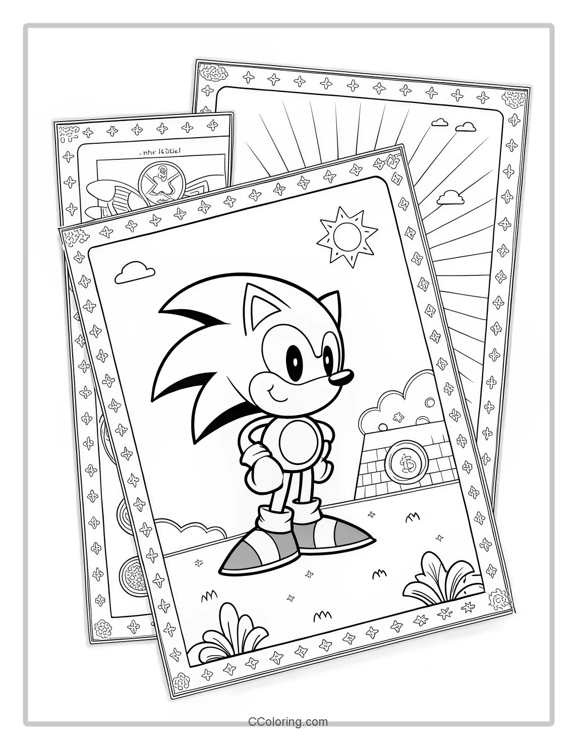Super Sonic Coloring Pages Simple  Bold Outlines with Vintage Elements