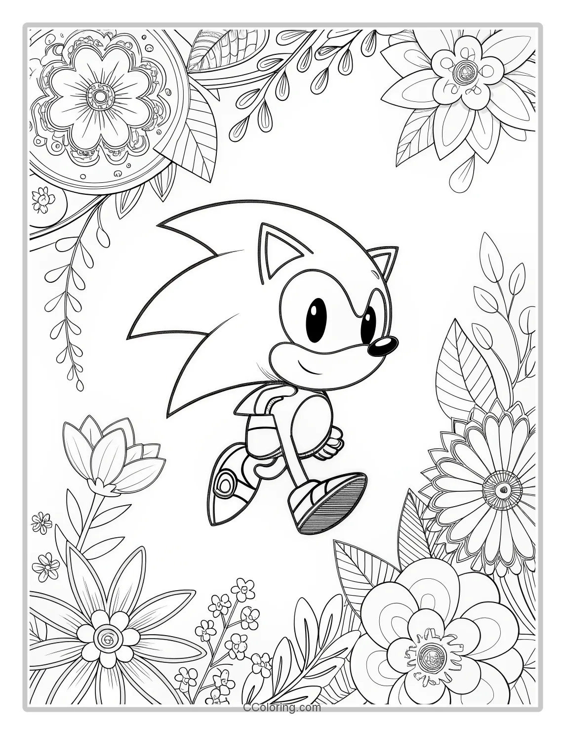 Super Sonic Coloring Pages Simple  High Contrast with Floral Themes