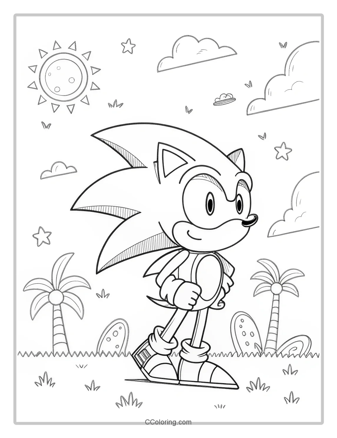 Super Sonic Coloring Pages Simple Outlines