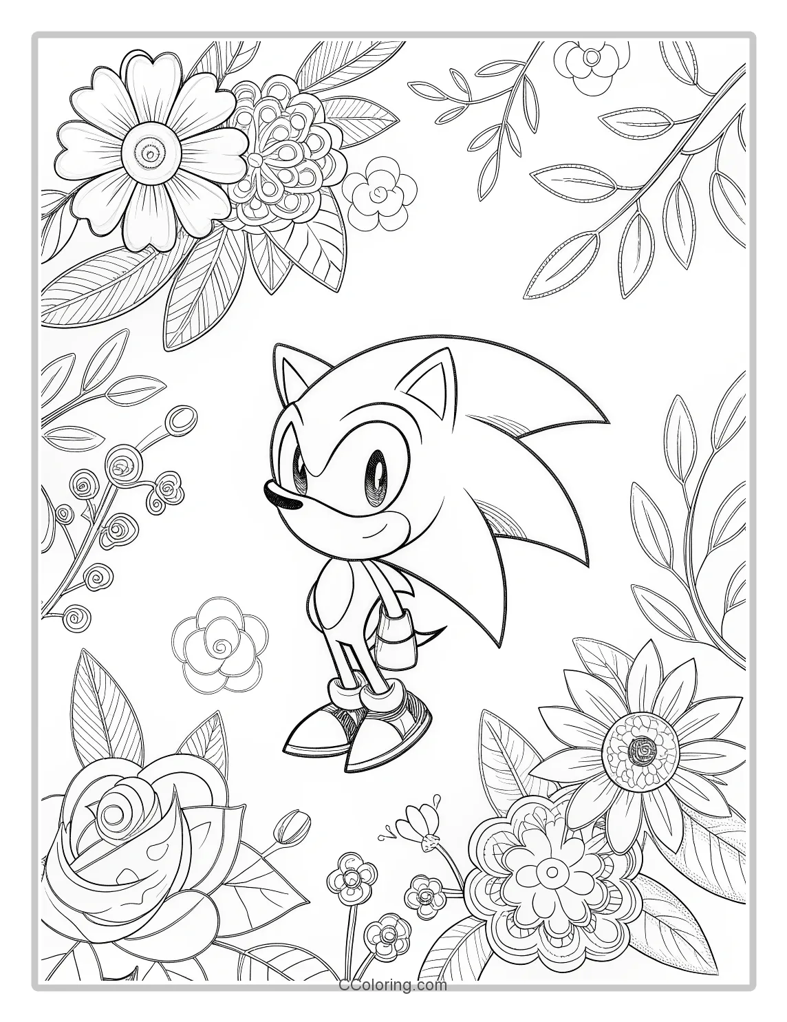 Super Sonic Coloring Pages with Floral Themes