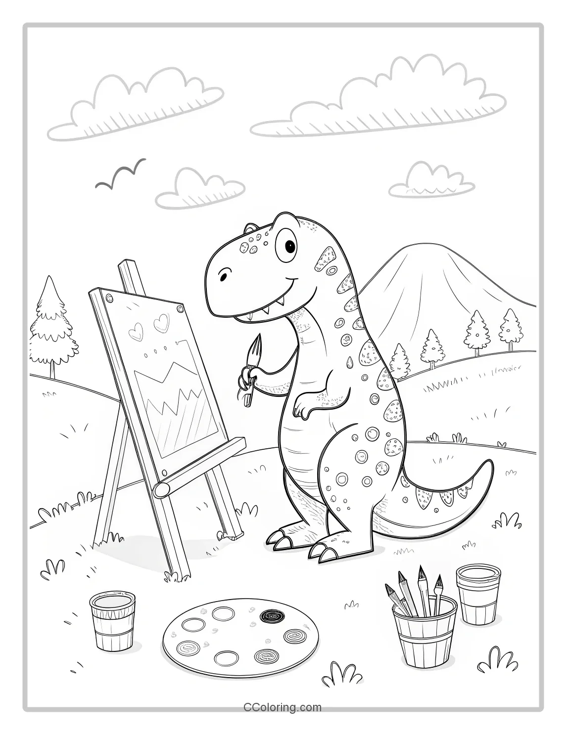 T Rex holding a paintbrush