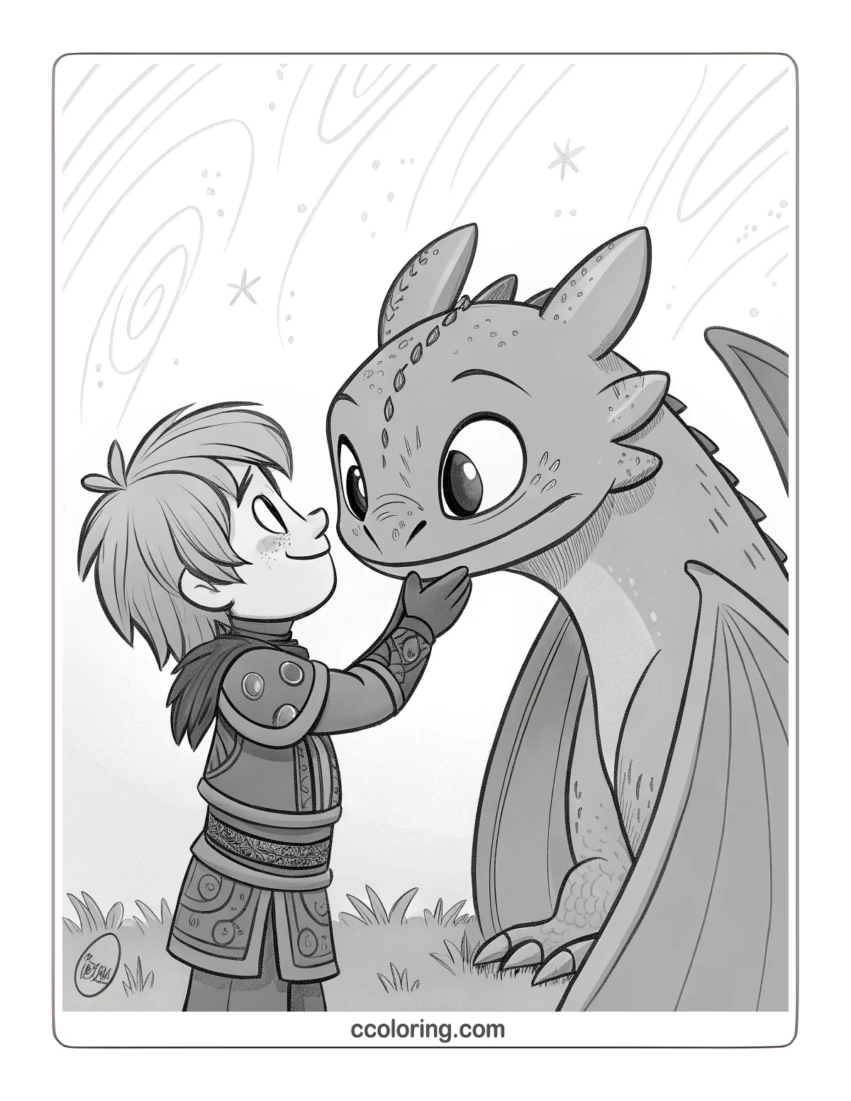 Toothless nuzzling Hiccup s hand