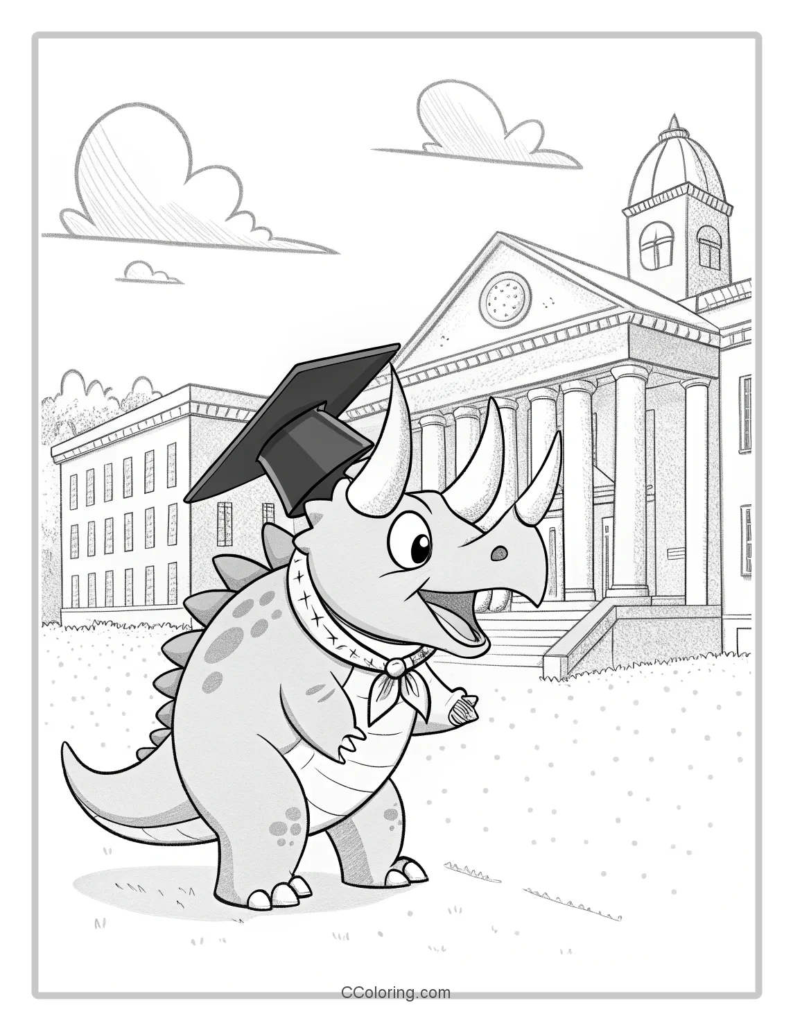Triceratops wearing a graduation cap