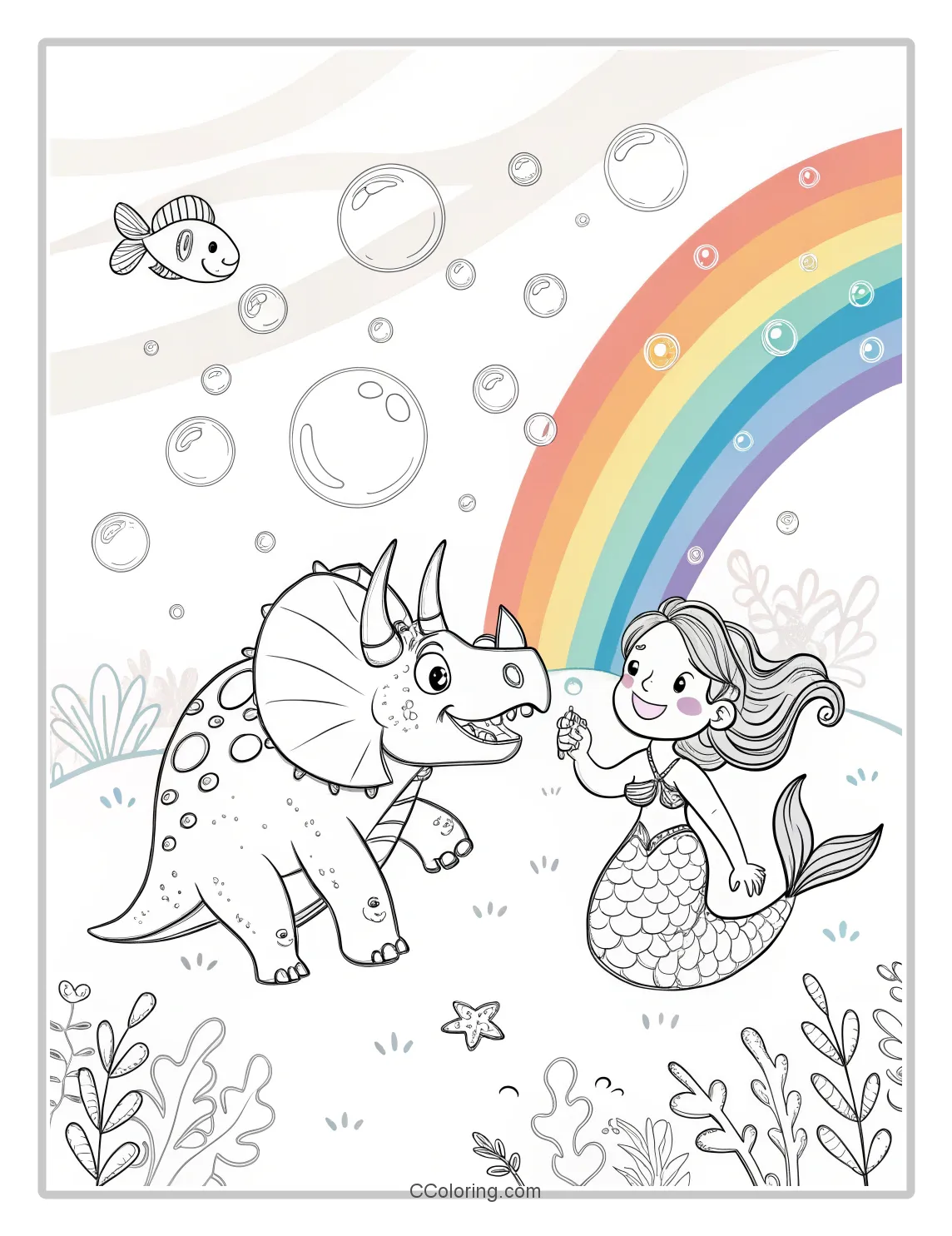 a Triceratops and a mermaid with a gentle smile 2
