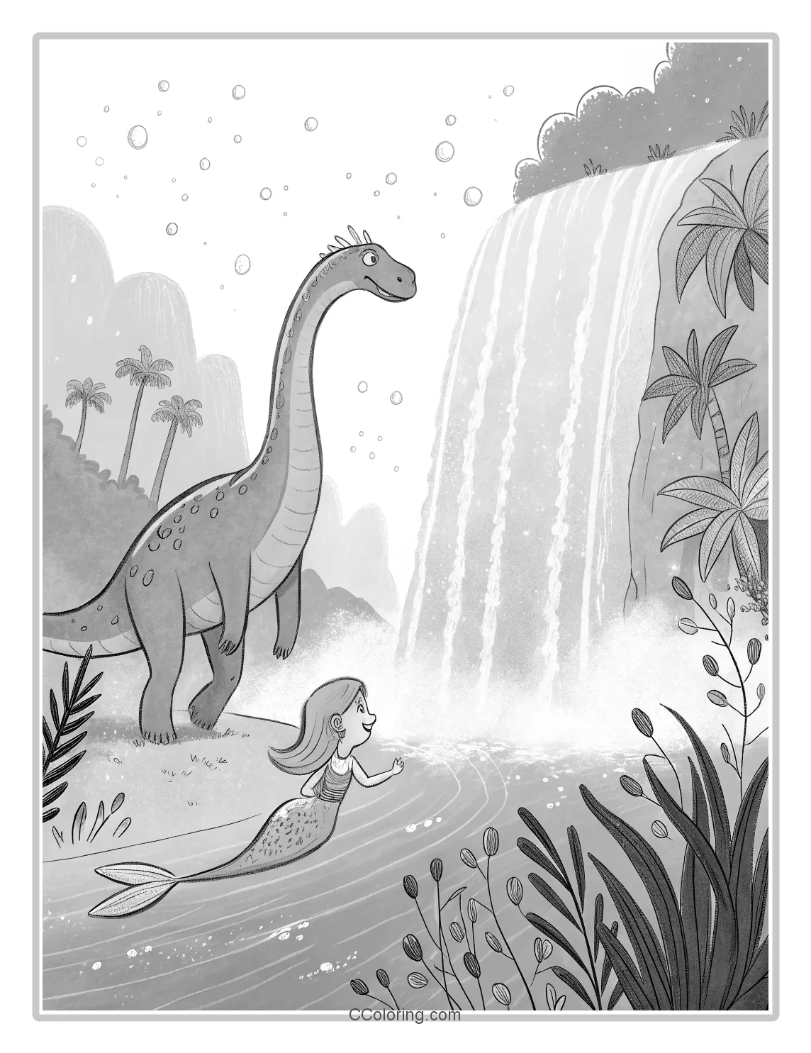 a baby Brachiosaurus and a mermaid
