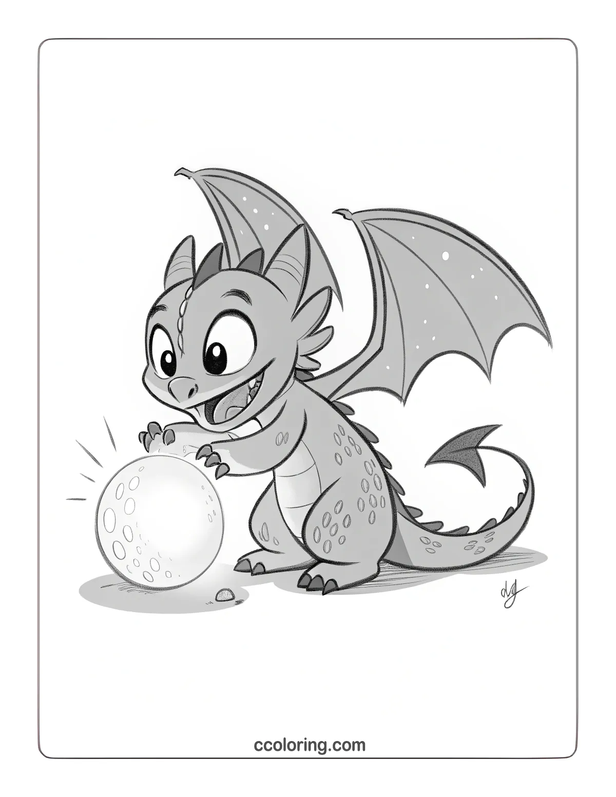 a baby Night Fury playing with a glowing ball