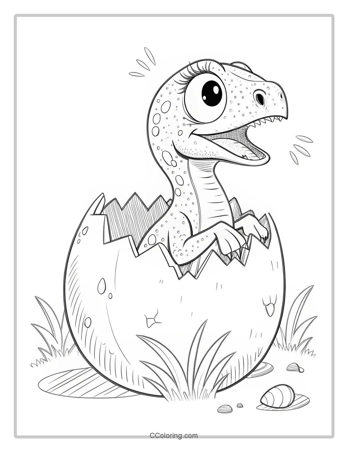 a baby Velociraptor hatching from an egg