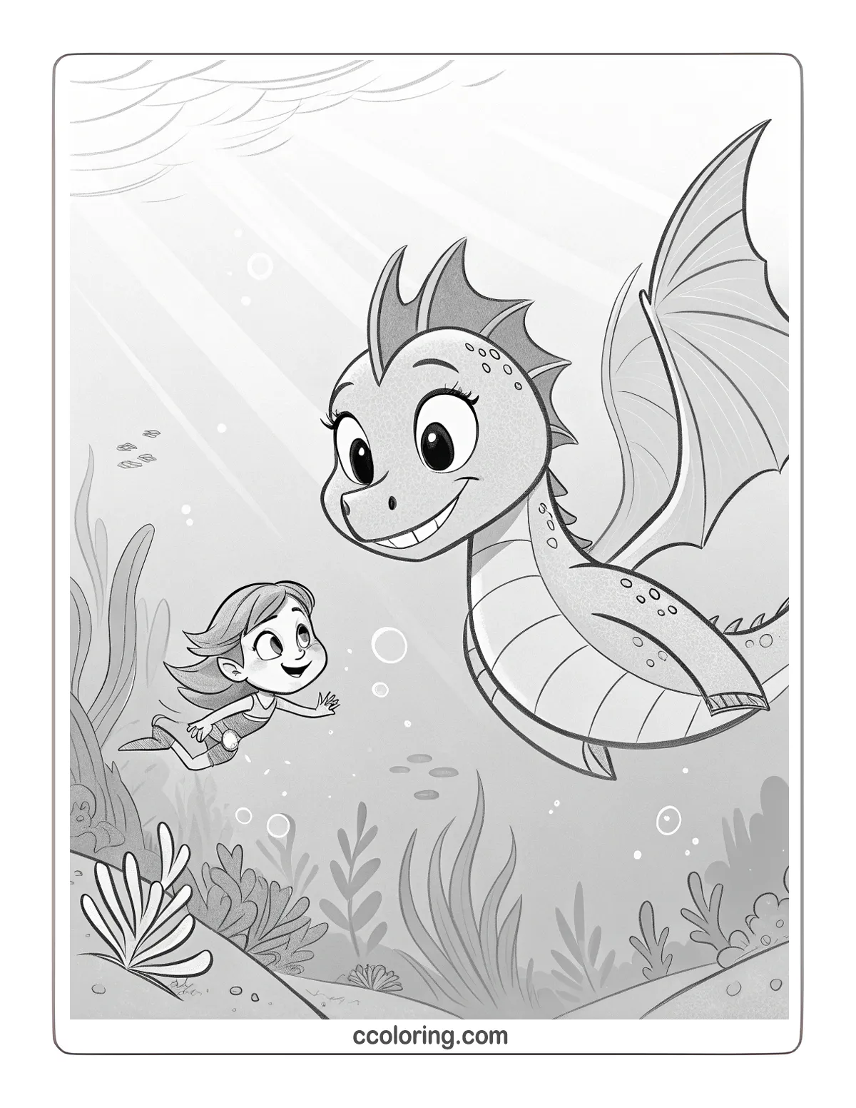 baby Scauldron dragon swimming gently beside Astrid