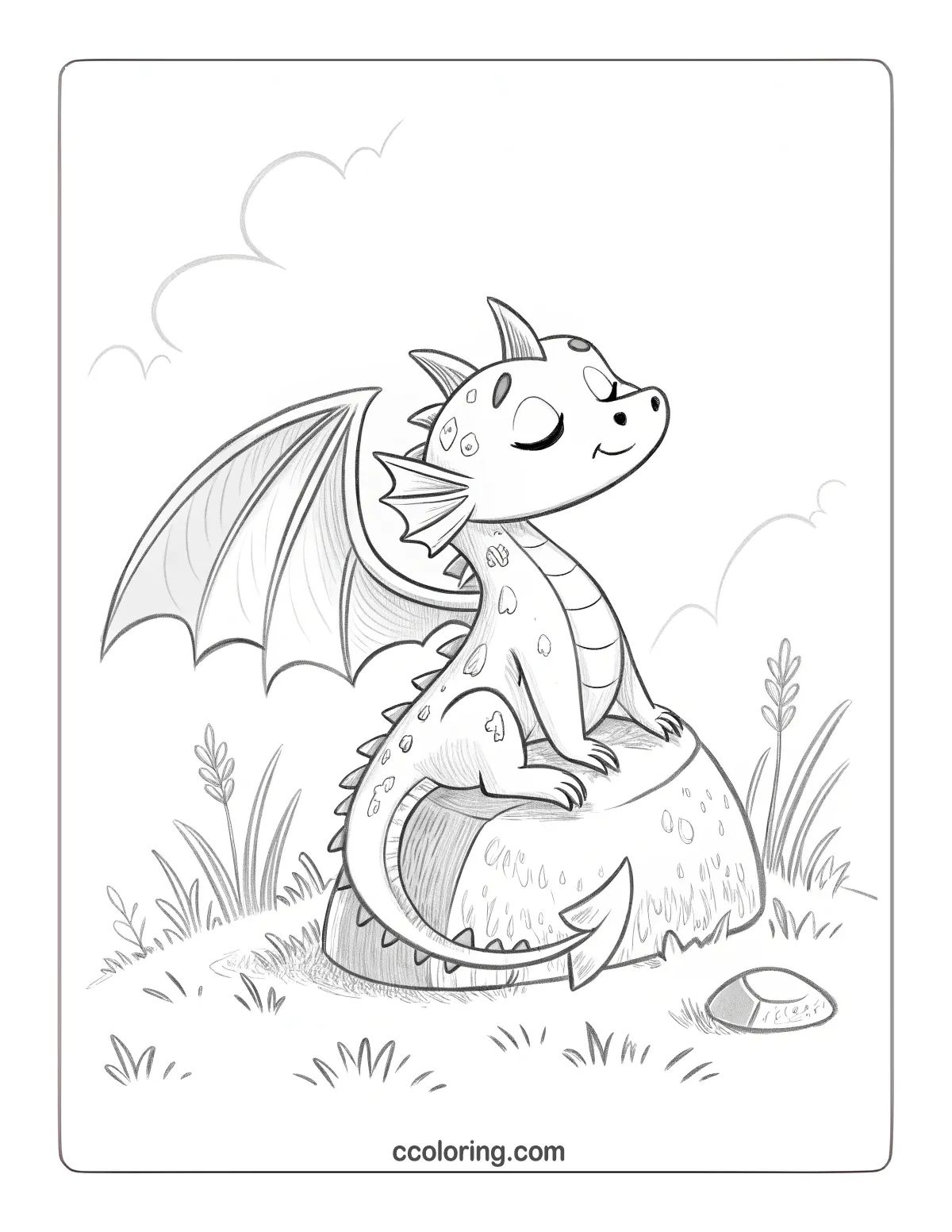 baby Thunderdrum dragon resting on a rock