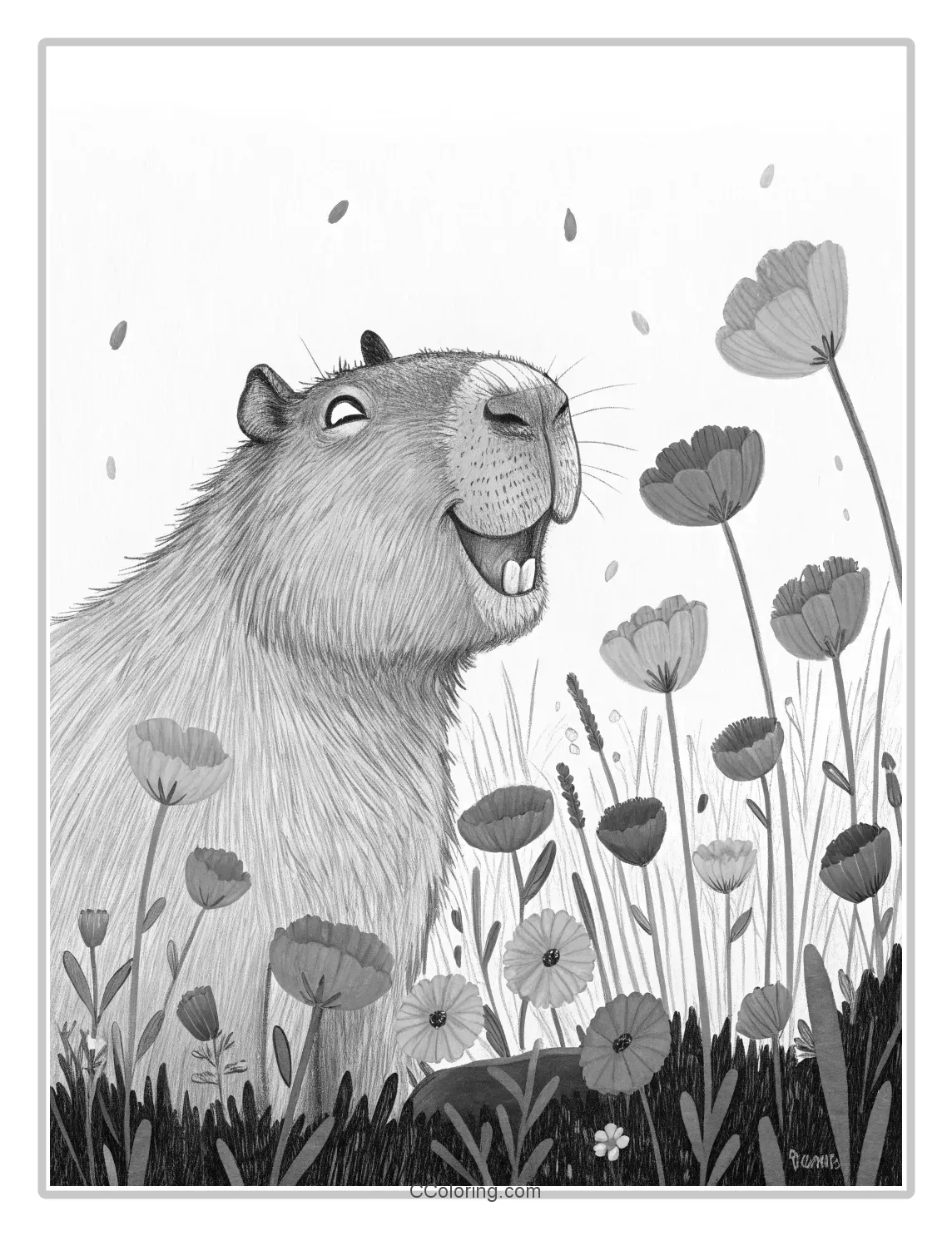 capybara coloring pages with a big smile poppies