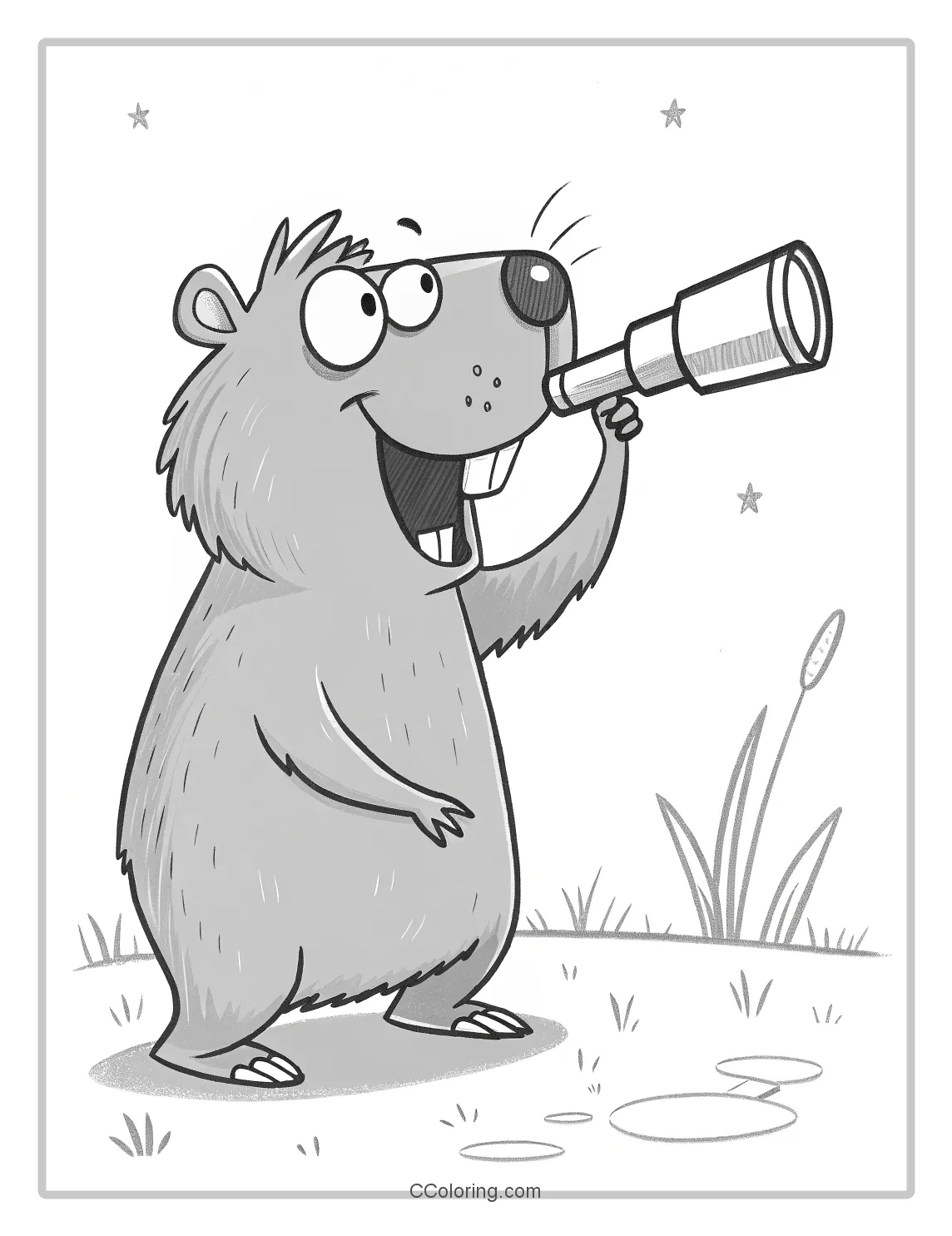 cartoon A capybara coloring pages telescope