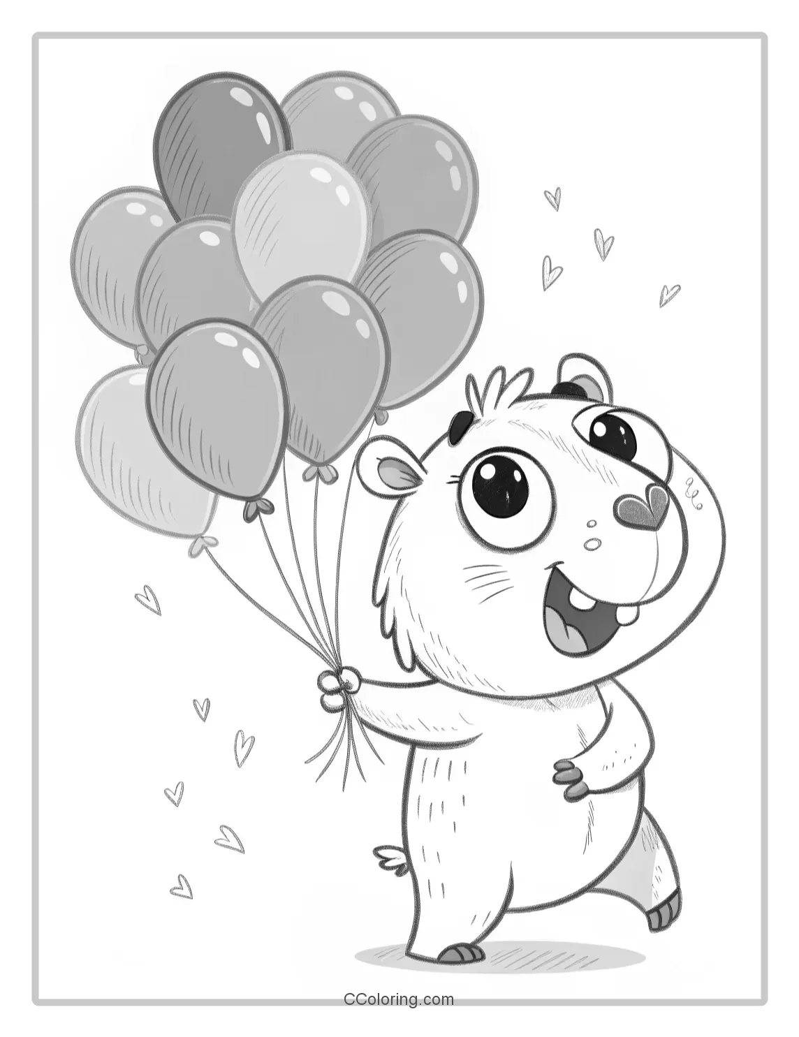 cartoon capybara coloring pages with a playful expression