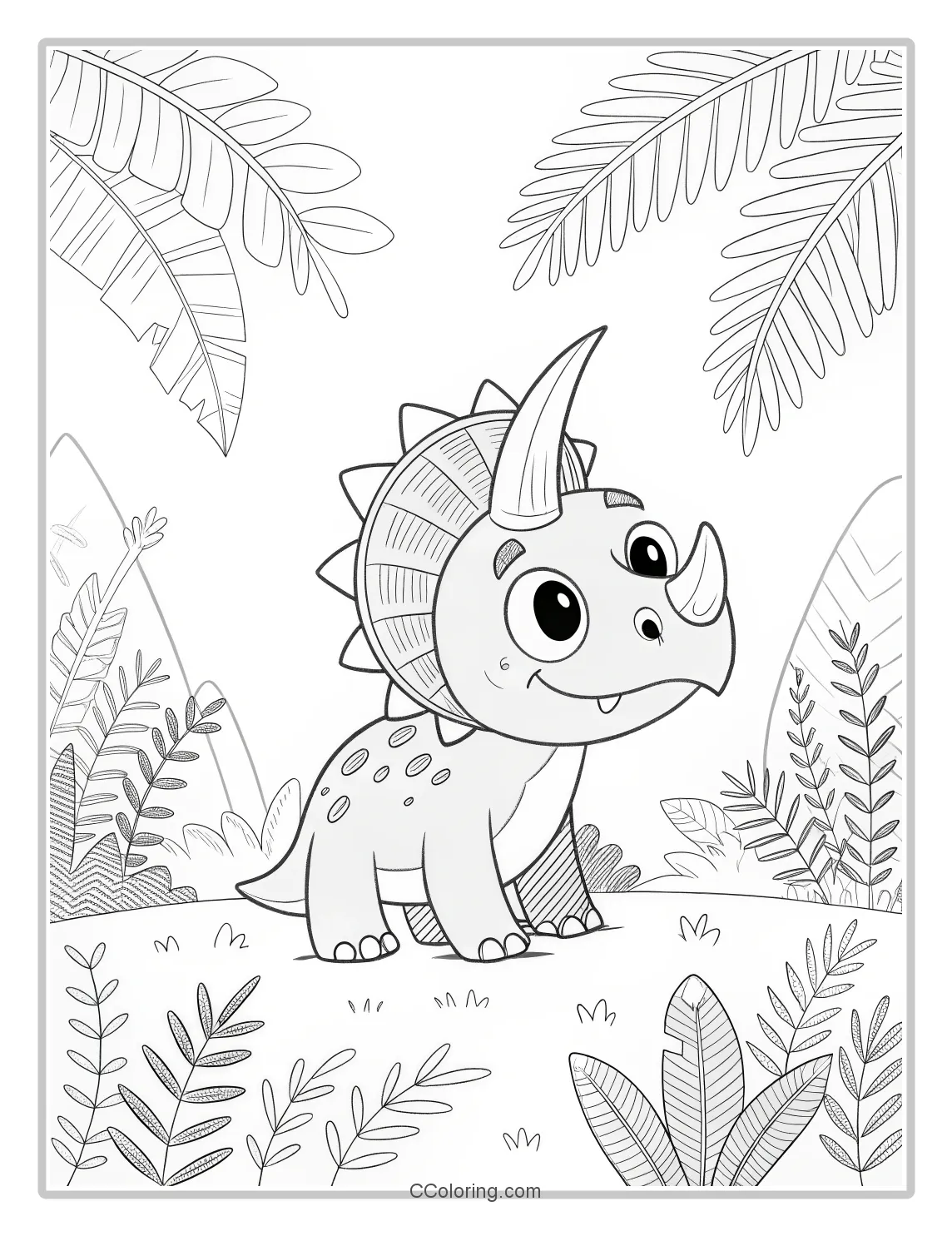 cute cartoon Triceratops and cycads